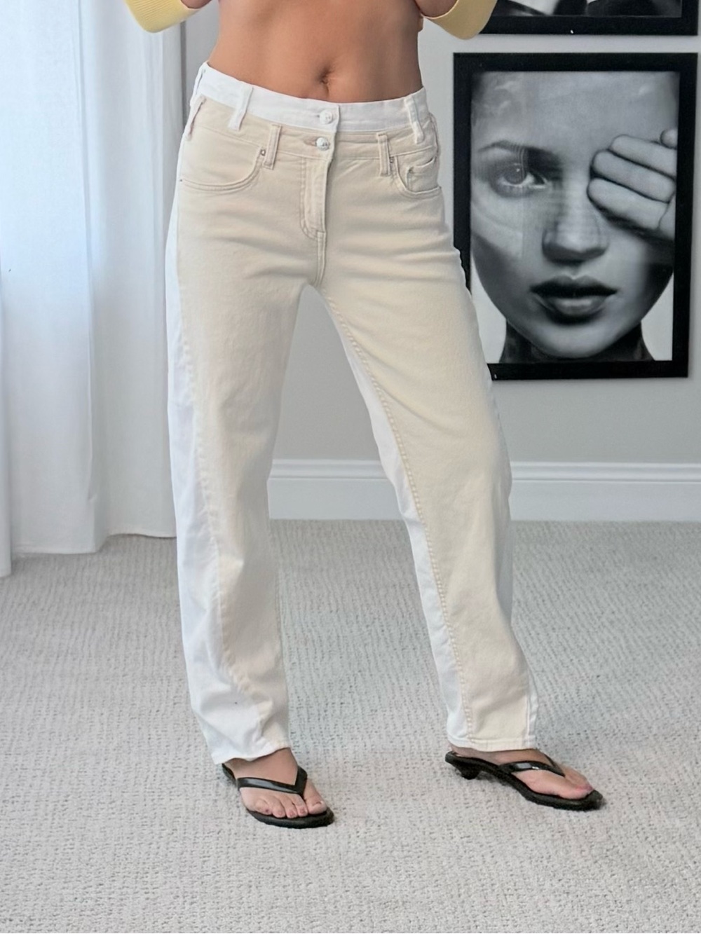 Sam Edelman Two-Tone Cream White Stovepipe Jeans
